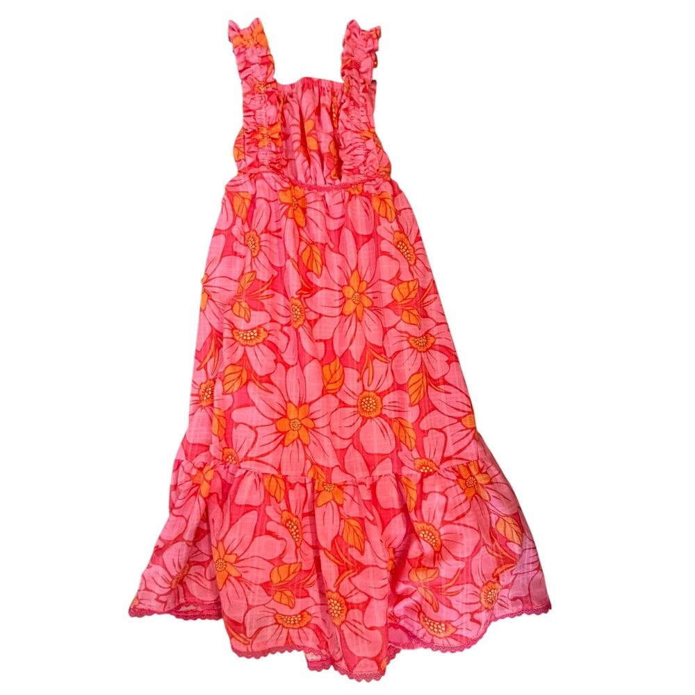Rachel Zoe Girls Pink Orange Floral Smocked Maxi Sundress Size 7